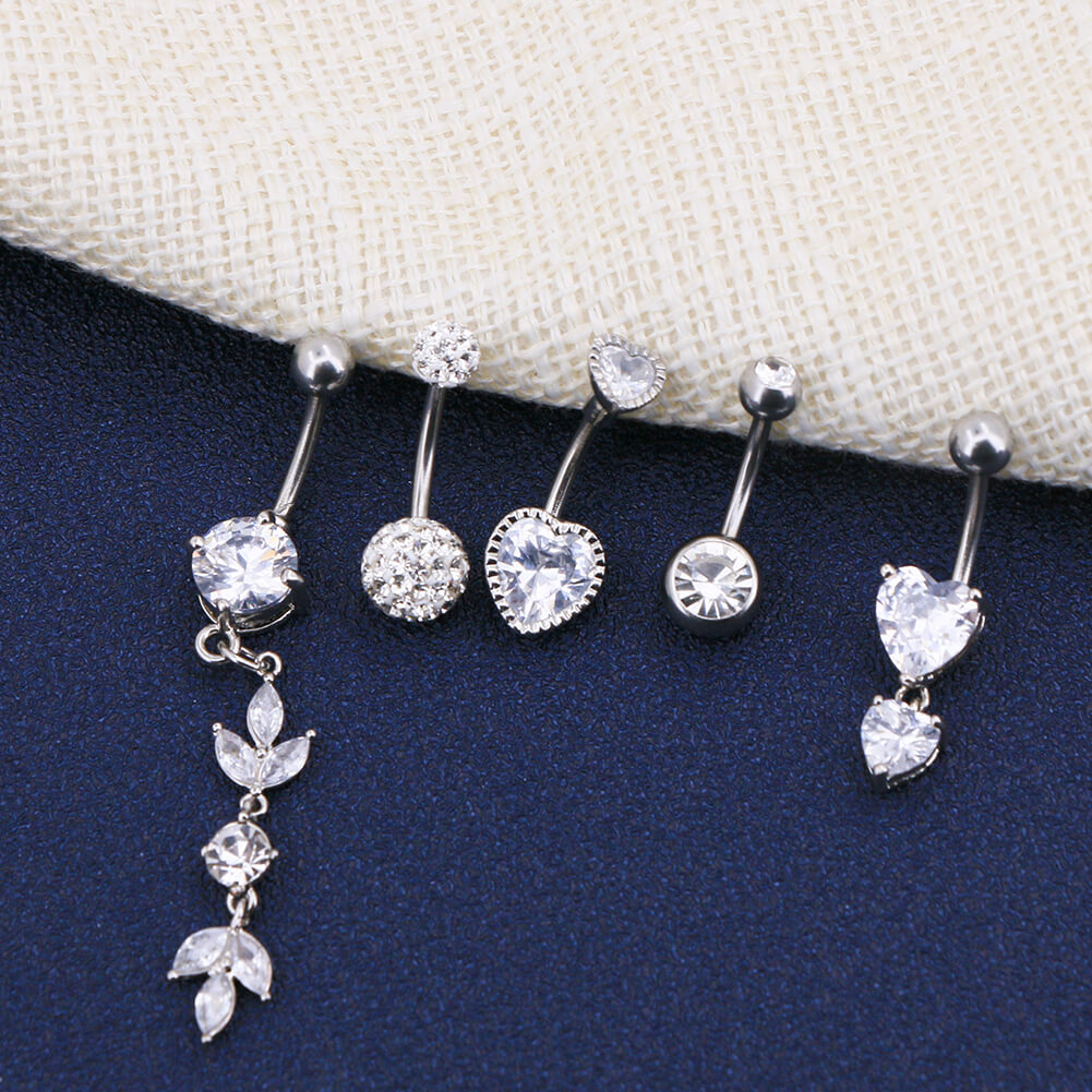 5Pcs 14G Crystal CZ Dangle and Stud Belly Rings Pack 1 - OUFER BODY JEWELRY