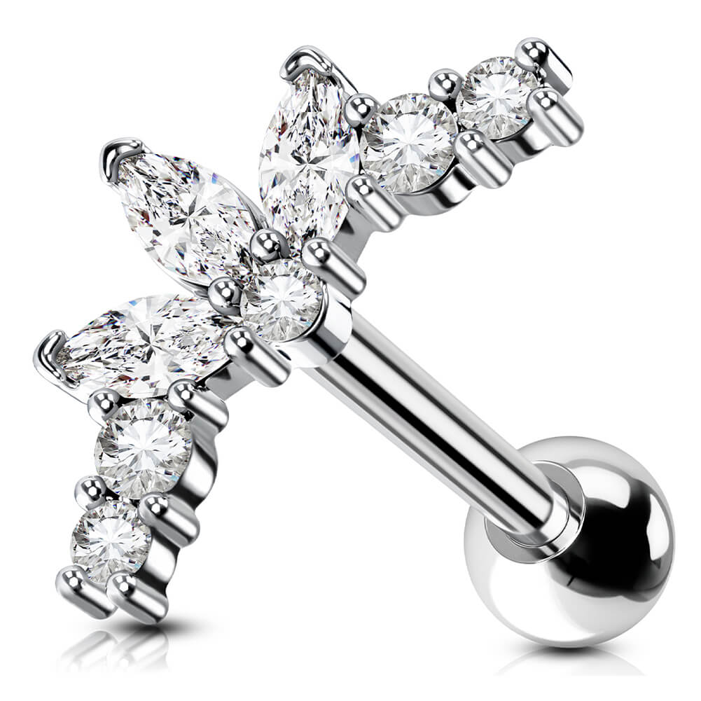 Bijoux Piercing Titane Threadless - Labret, Nez, Helix, Tragus | CZ Plat Back, Tailles 16G/18G/20G, Longueurs 5-12 Mm