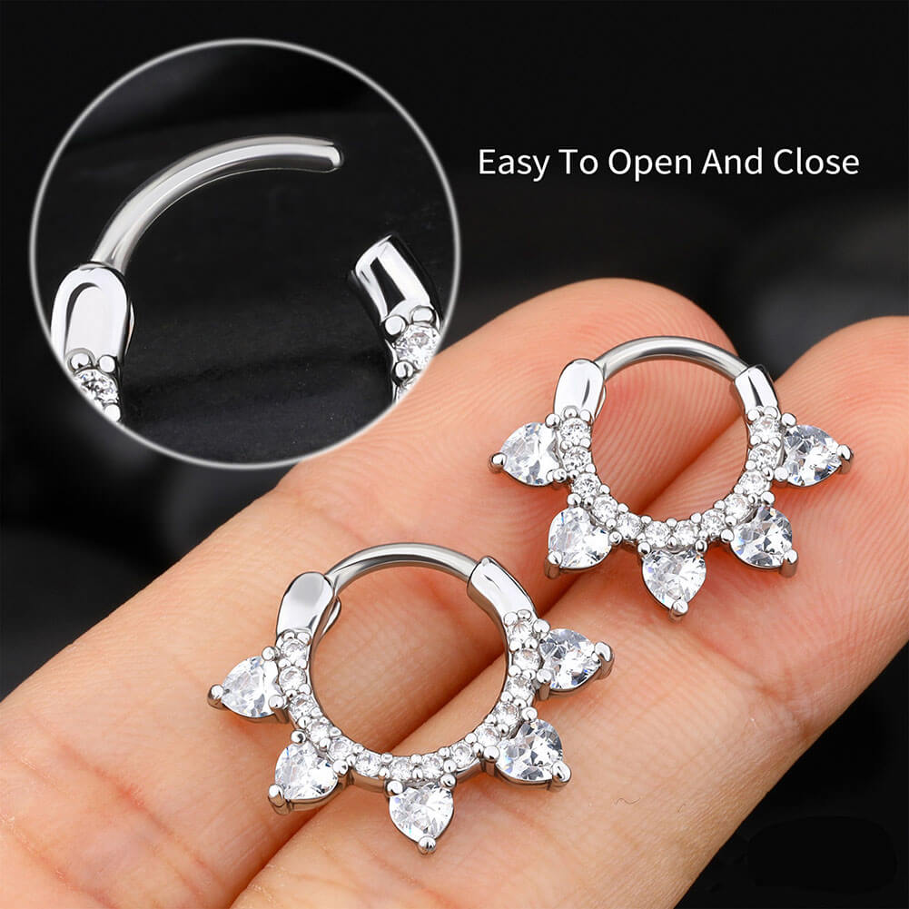 16G CZ Coeur Septum Anneau Daith Clicker Hoop