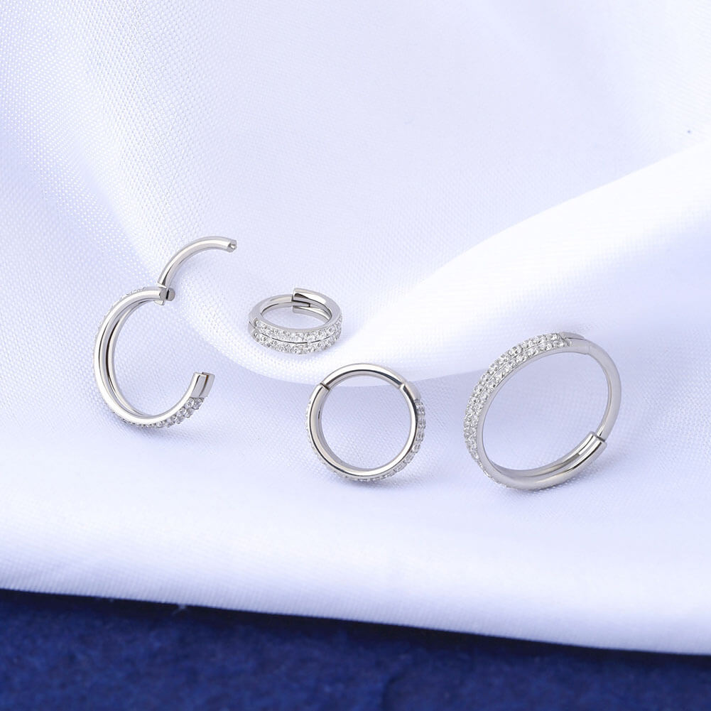 16G CZ Double Hoop Hinged Cartilage Ring