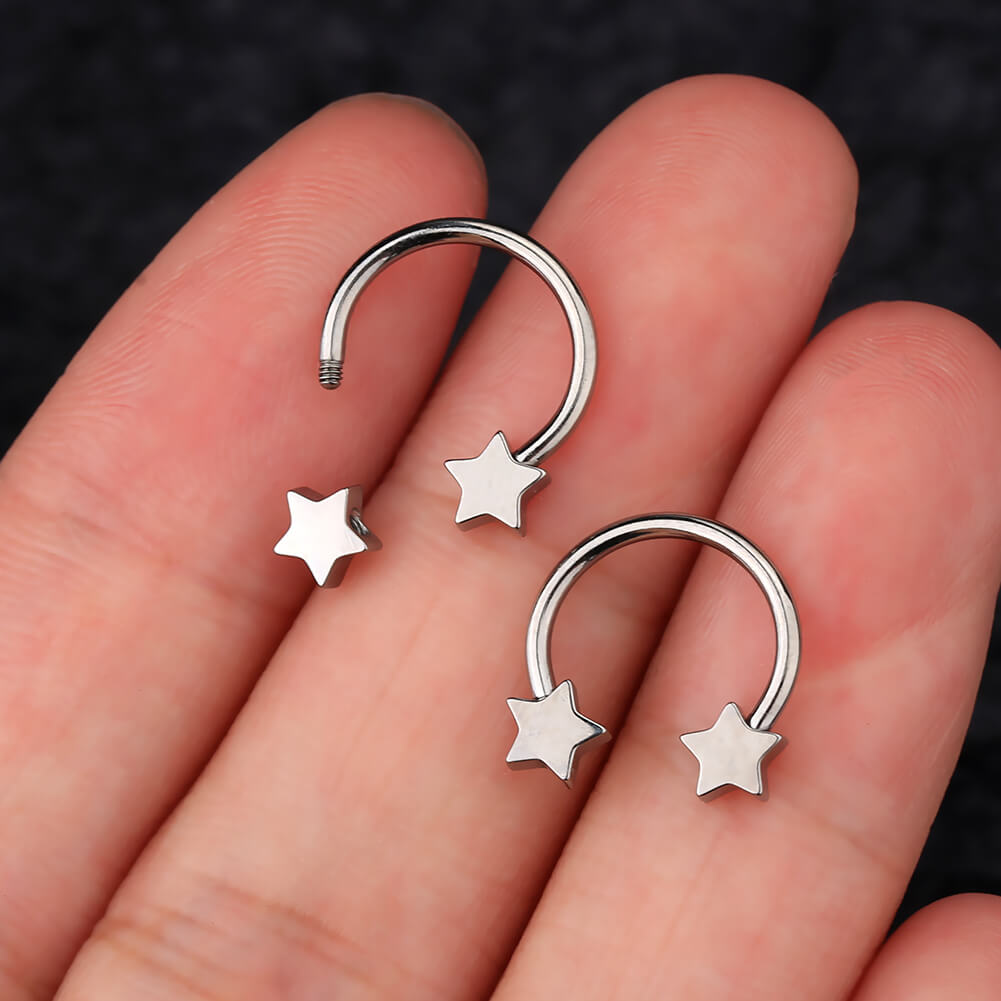 16G Titanium Five-star Shaped Horseshoe Ring