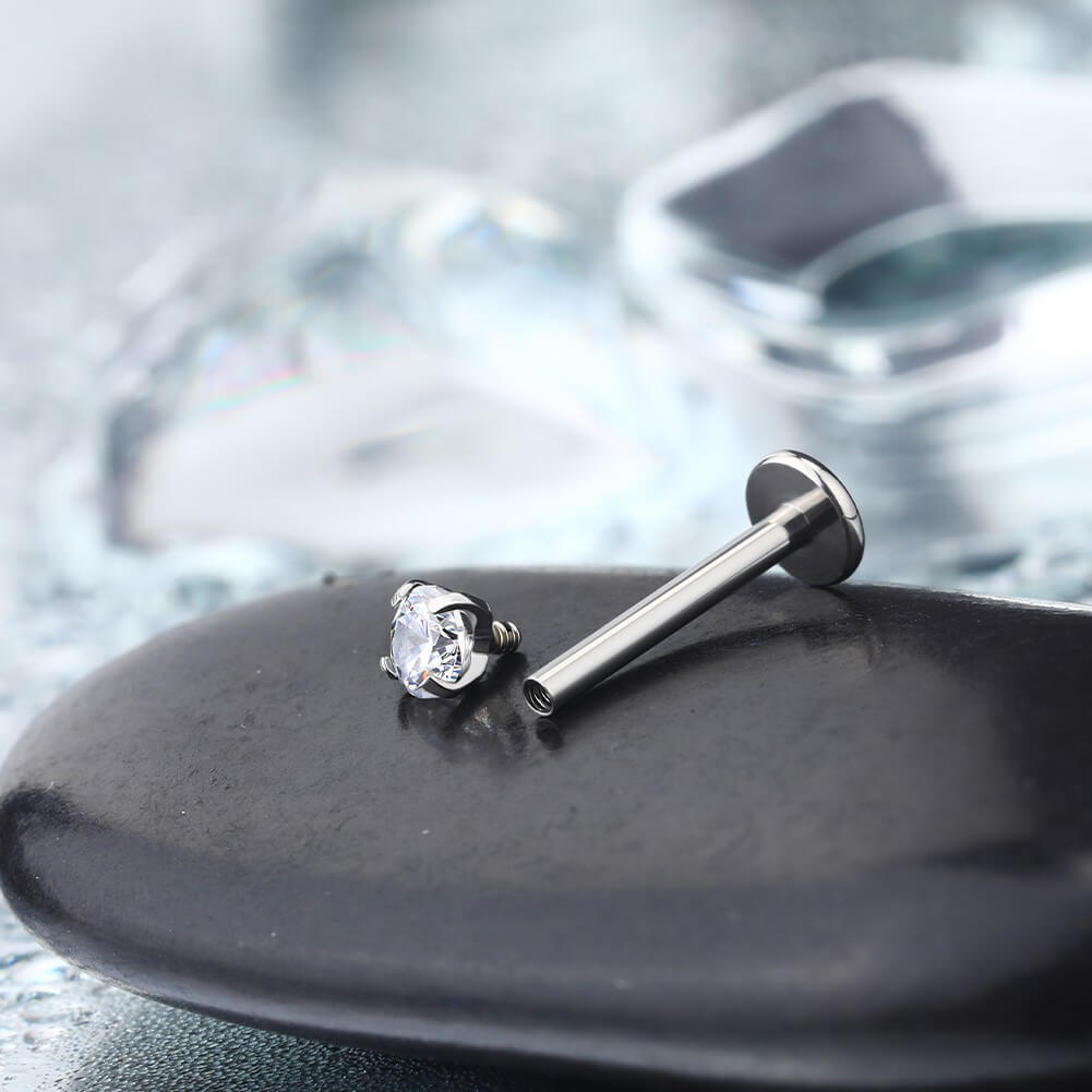 CZ Internally Threaded Titanium Labret Stud