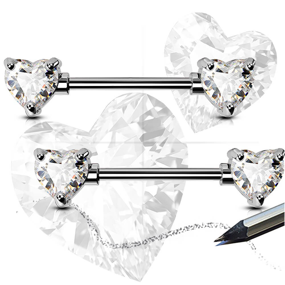 Bijoux de mamelon en titane 14G Heart Clear CZ