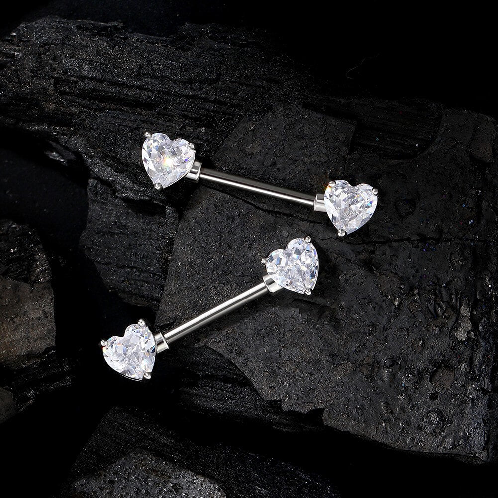 Bijoux de mamelon en titane 14G Heart Clear CZ