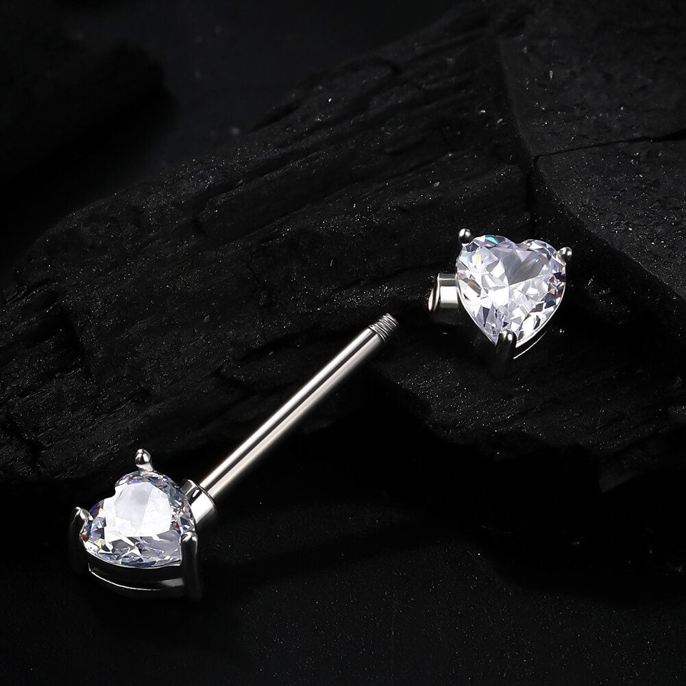 Bijoux de mamelon en titane 14G Heart Clear CZ