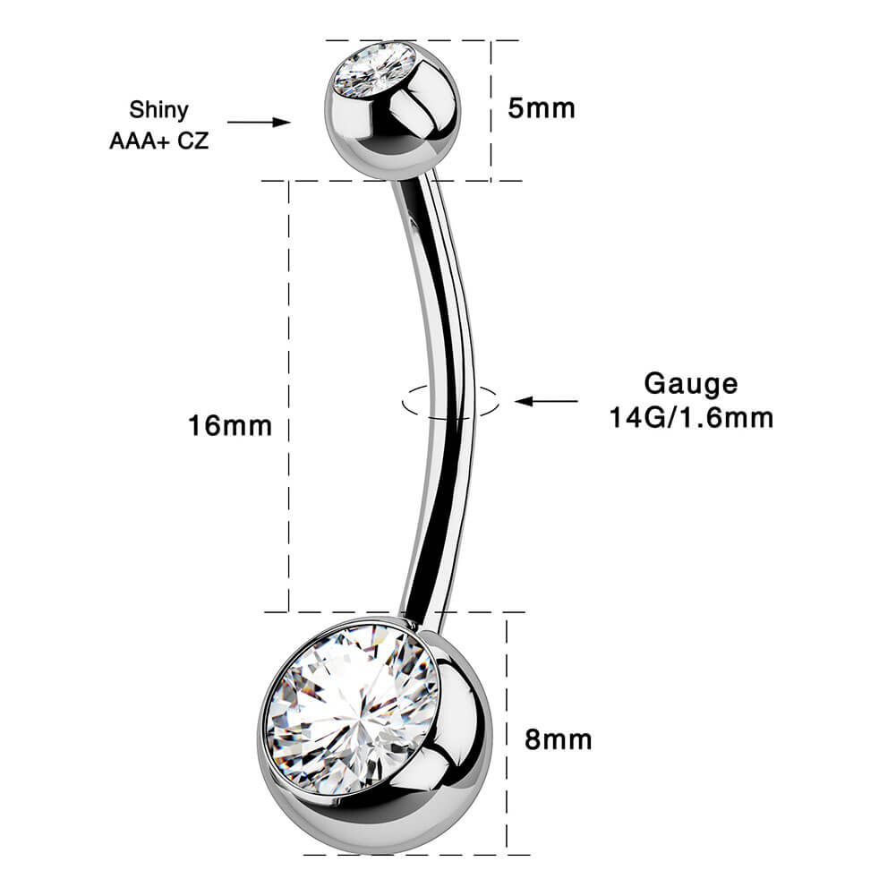 CZ Internally Threaded Titanium Belly Ring