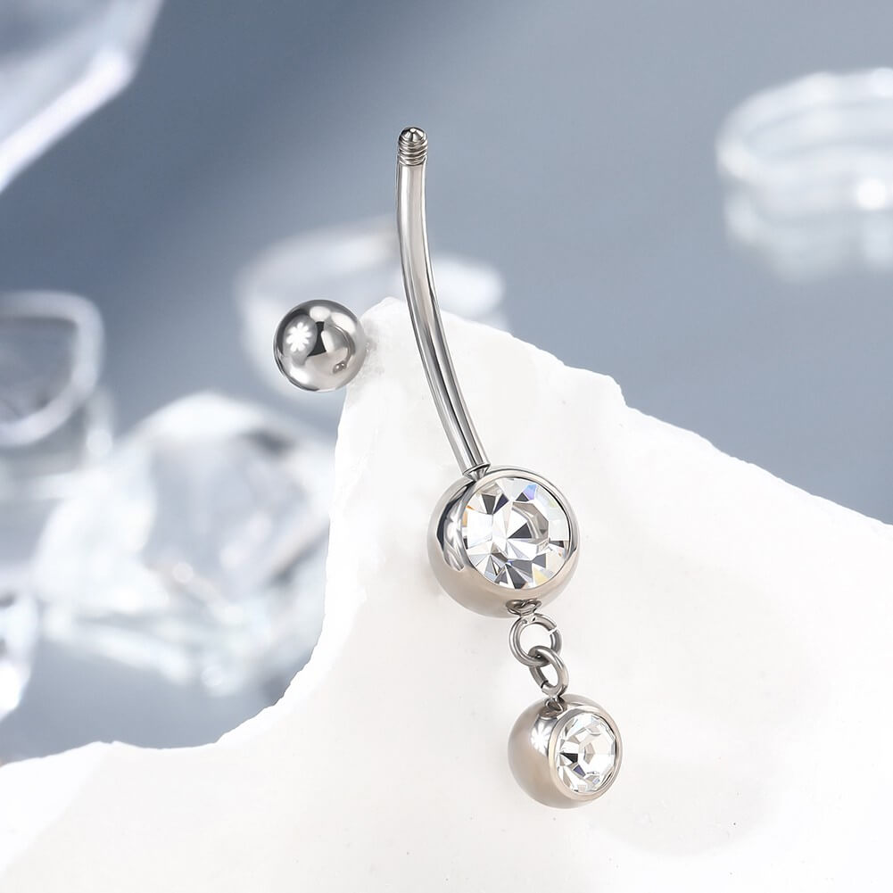 dangle double belly button piercing ring