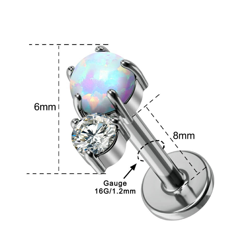 Opal CZ Threadless Titanium Labret Stud