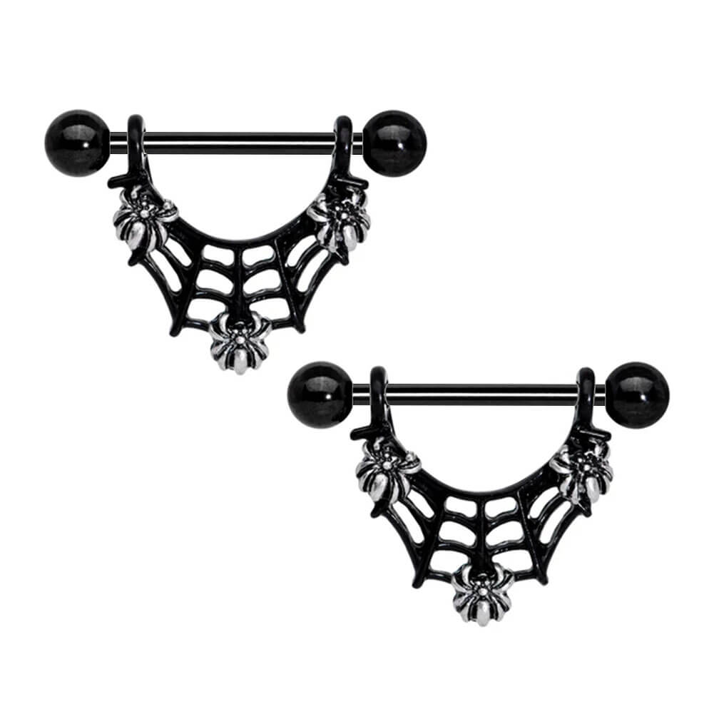 14G Halloween Nipple Piercing Jewelry Black Spiderweb Nipple