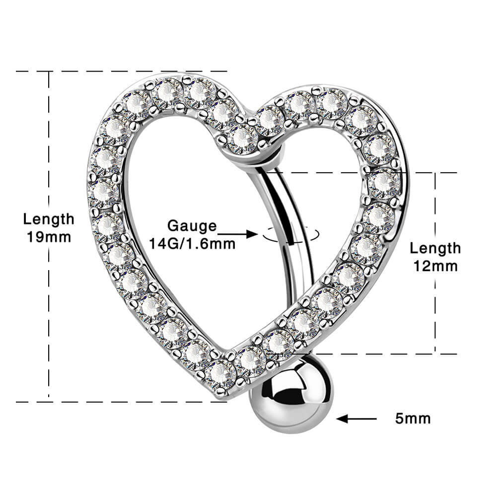 14G Reverse CZ Herz Sparkle Nabel Ring
