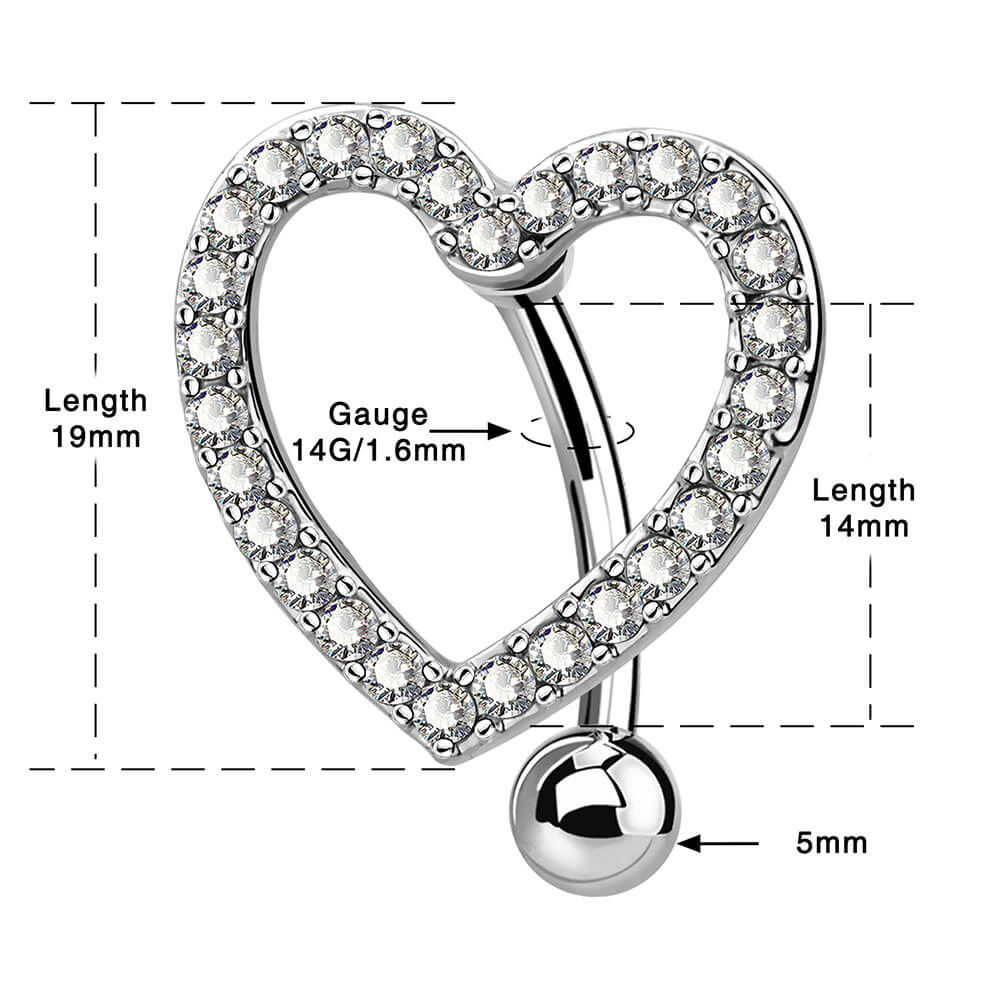 14G Reverse CZ Herz Sparkle Nabel Ring
