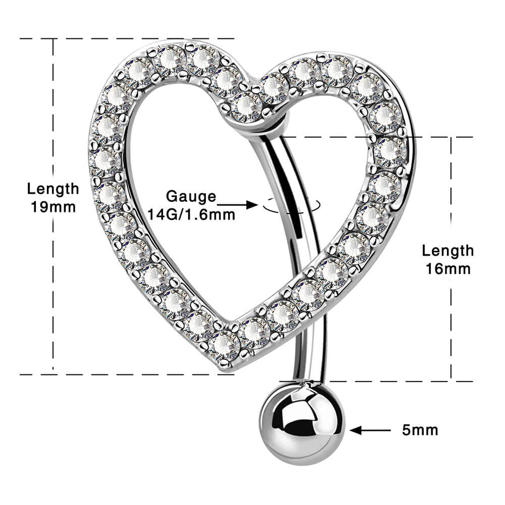 14G Reverse CZ Herz Sparkle Nabel Ring