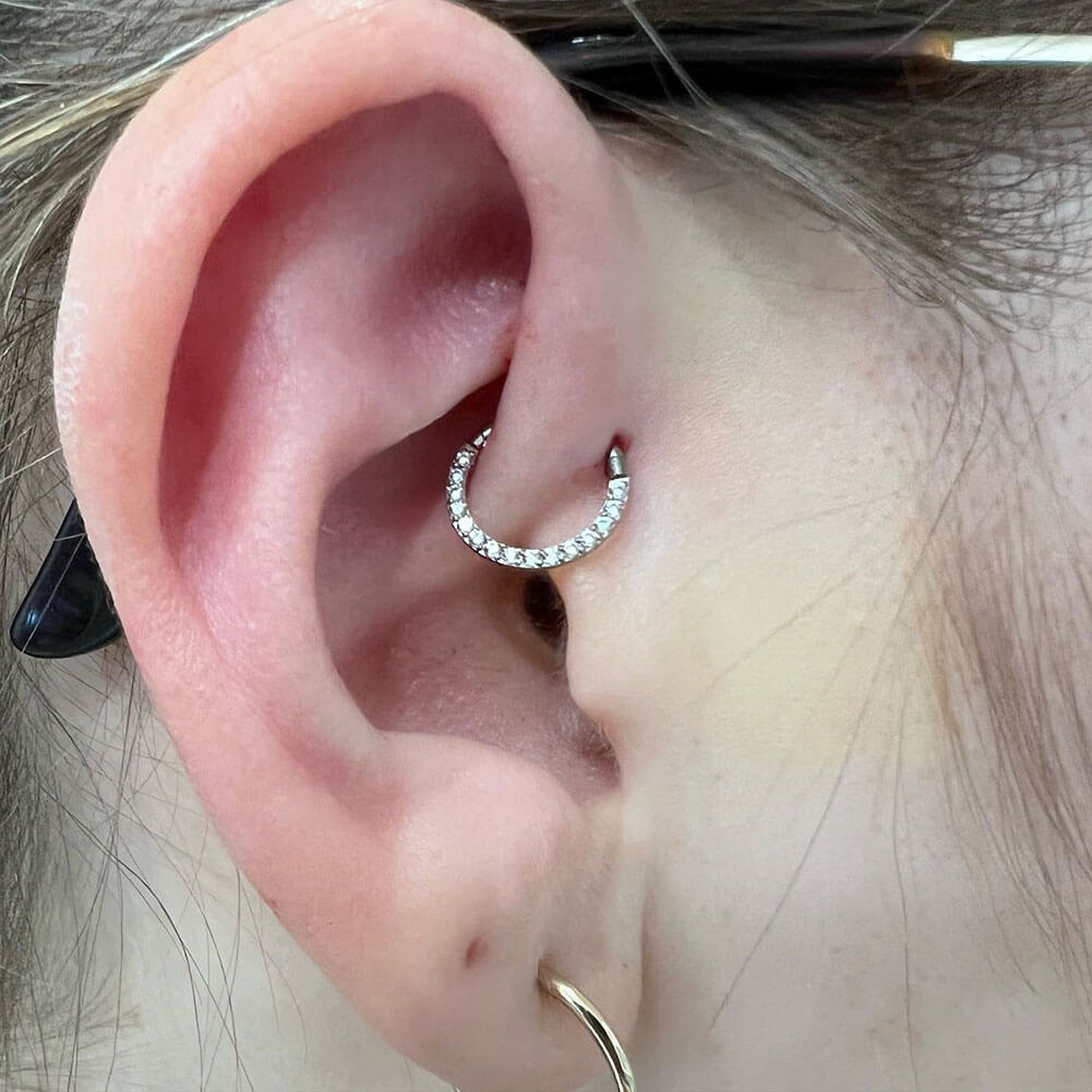 CZ Titanium Front Hinged Segment Helix Daith Ring