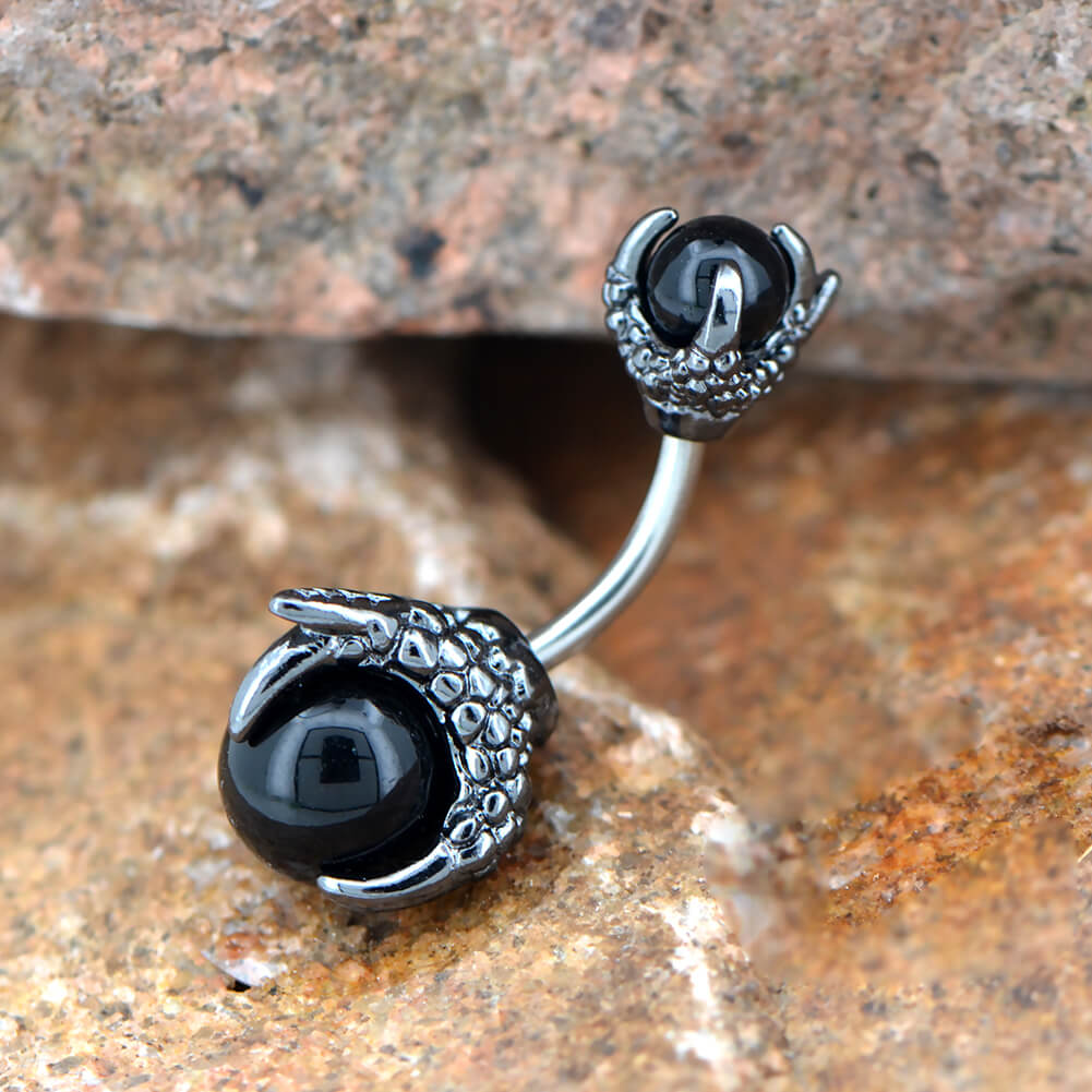 14G Three Dragon Claw Hand with Gem Ball Belly Ring - OUFER BODY JEWELRY