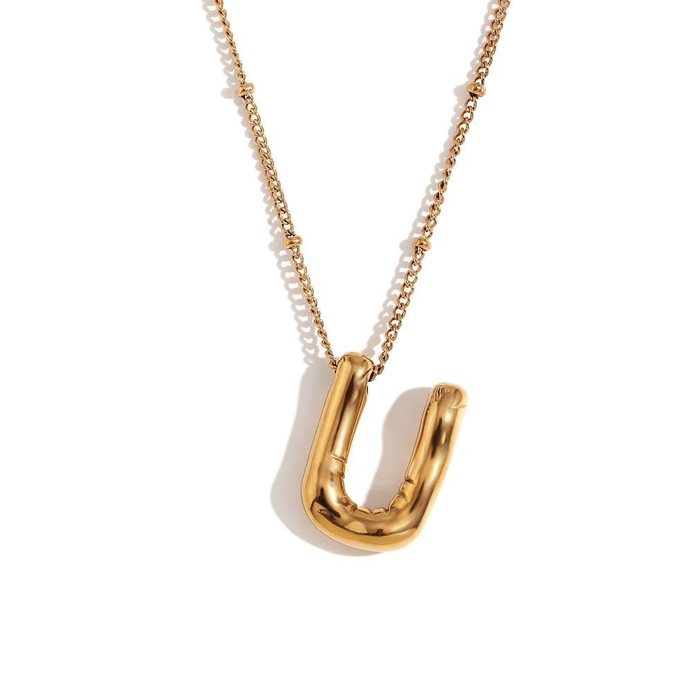 Bubble Chunky Initial Letter Pendant Necklace