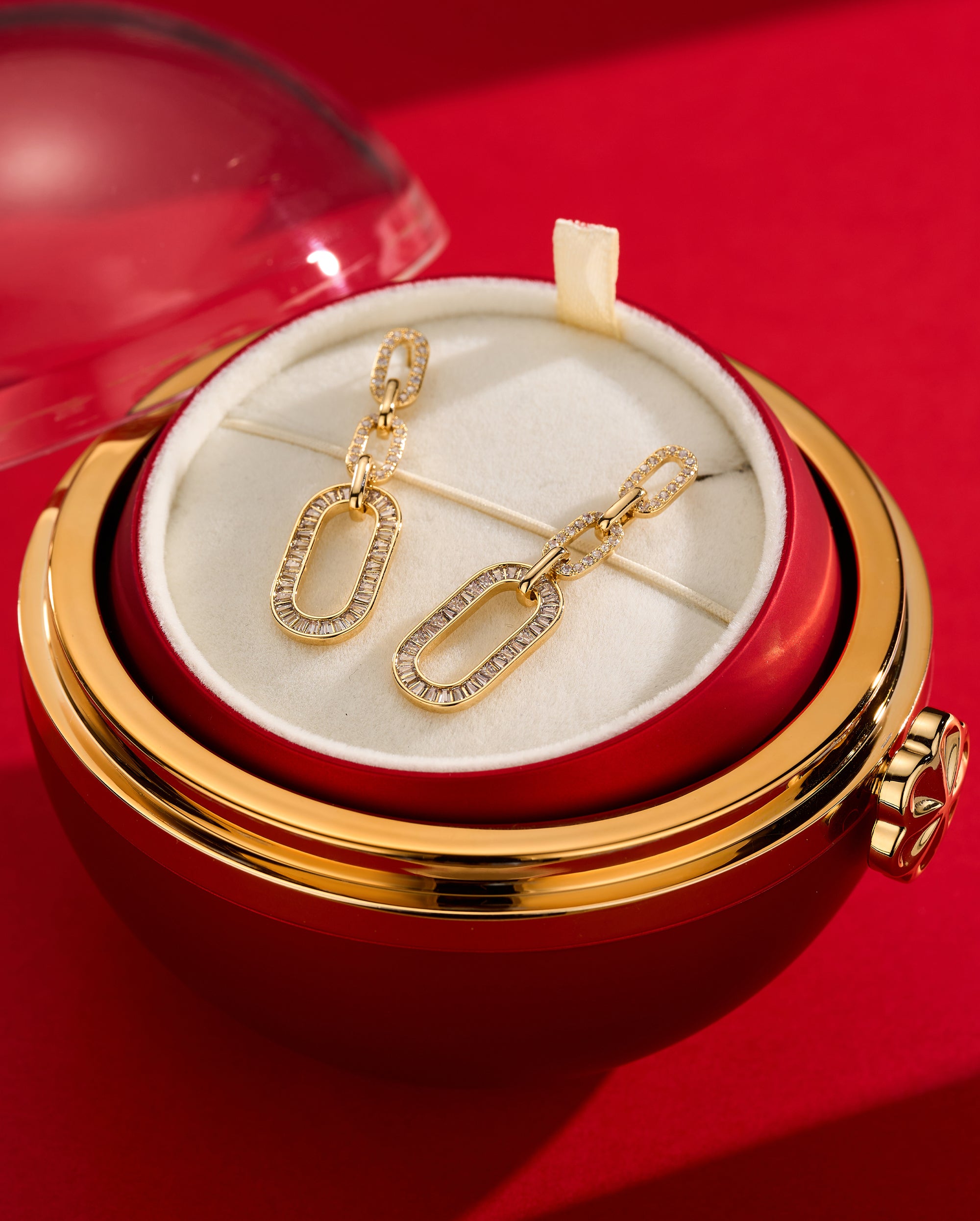 2PCS CZ Interlocking Chain Drop Earrings