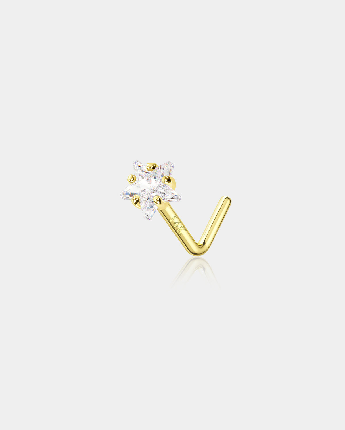 14K Gold Crystal Star L-Shape Nose Stud