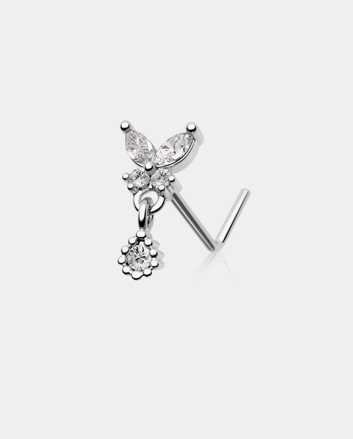 Round CZ Dangle Butterfly Nose Stud
