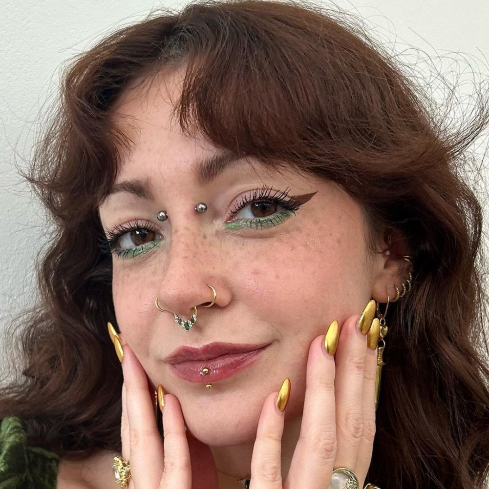 Emerald Marquise Gems Clear CZ Clicker Septum Ring