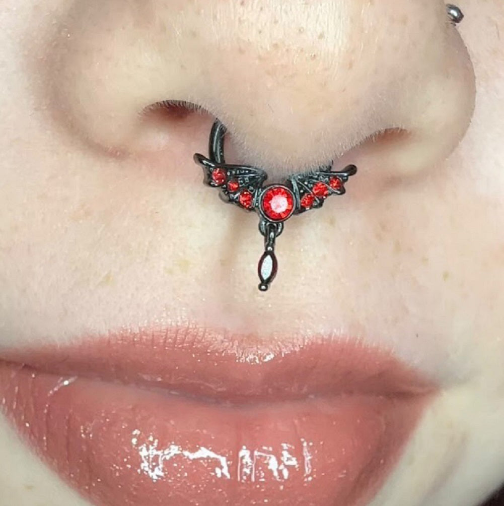 16G Red Gems Wings Dangle Style Septum Ring