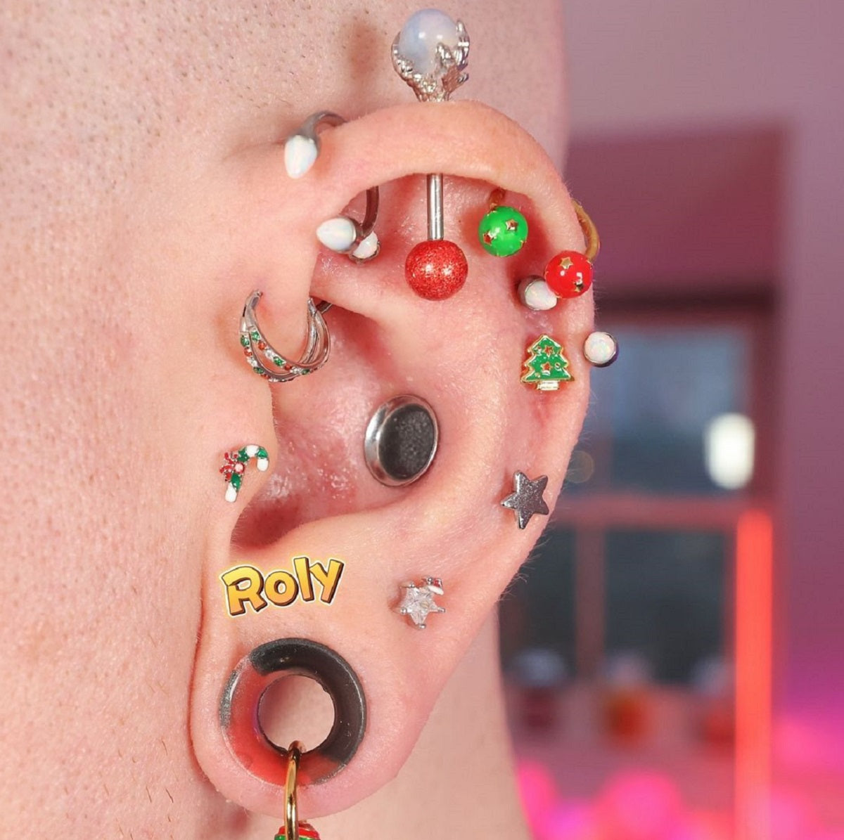 16G 3PCS Internally Threaded Christmas Deer/Tree/Star Cartilage Studs Set