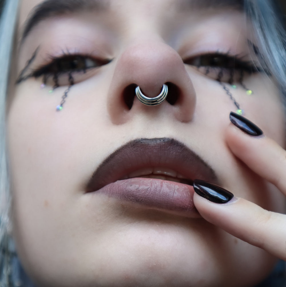 Serum Rings Silver and Gold Stacked Septum Ring 16G Stainless Steel