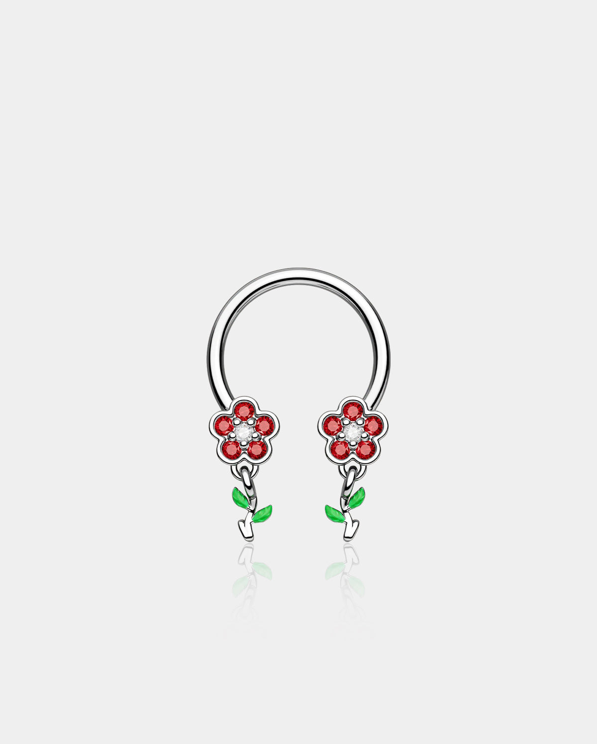 Red CZ Flower Horseshoe Septum Ring