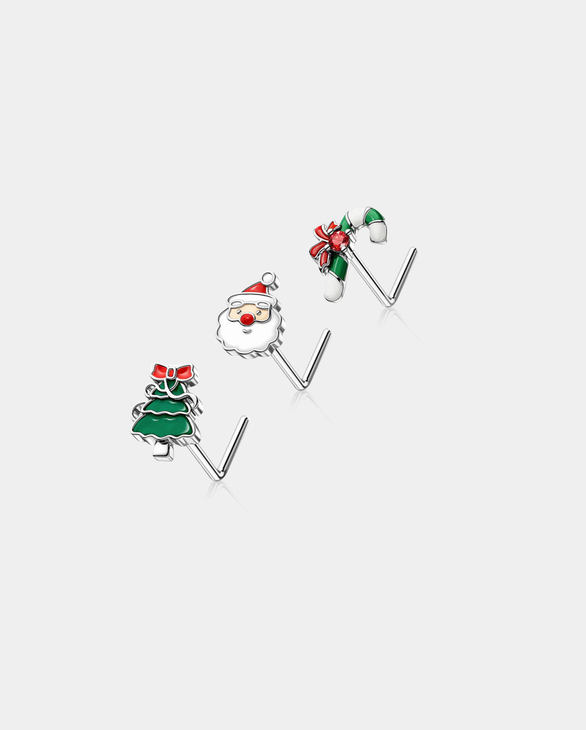 3PCS Chiristmas Santa/Tree/CandyCane Nose Stud