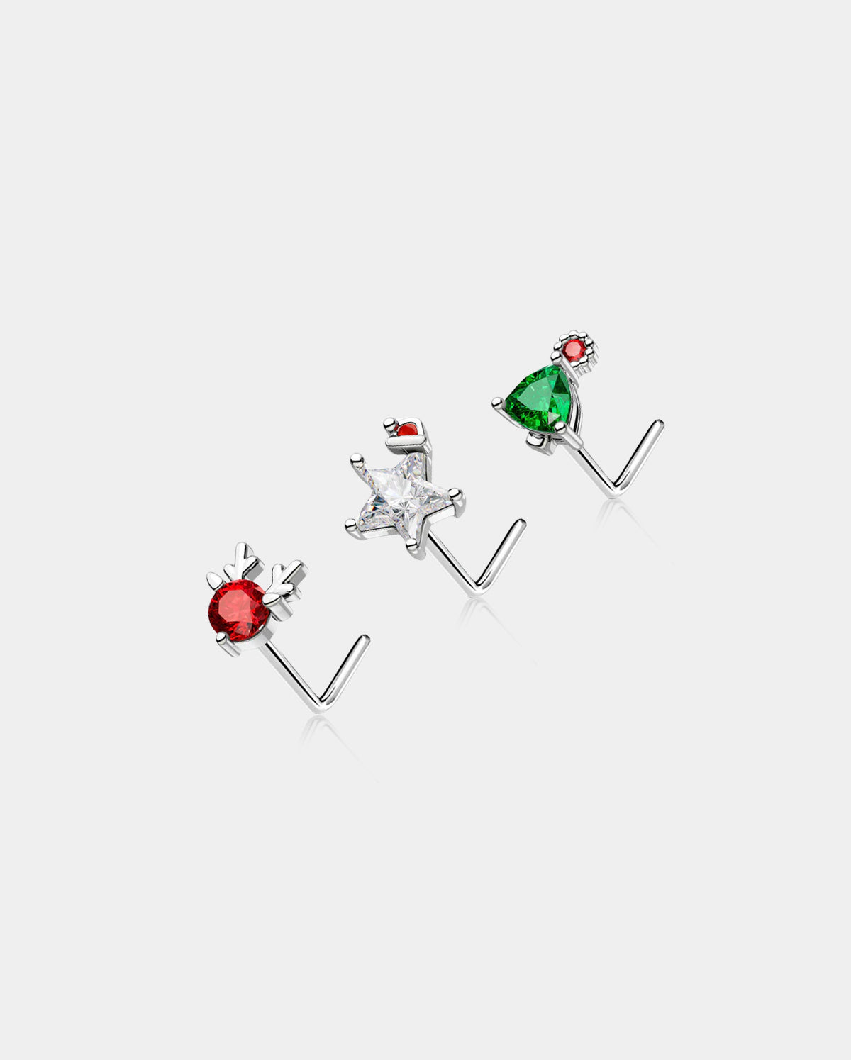 3PCS Christmas Tree/Star/Deer Nose Studs Pack