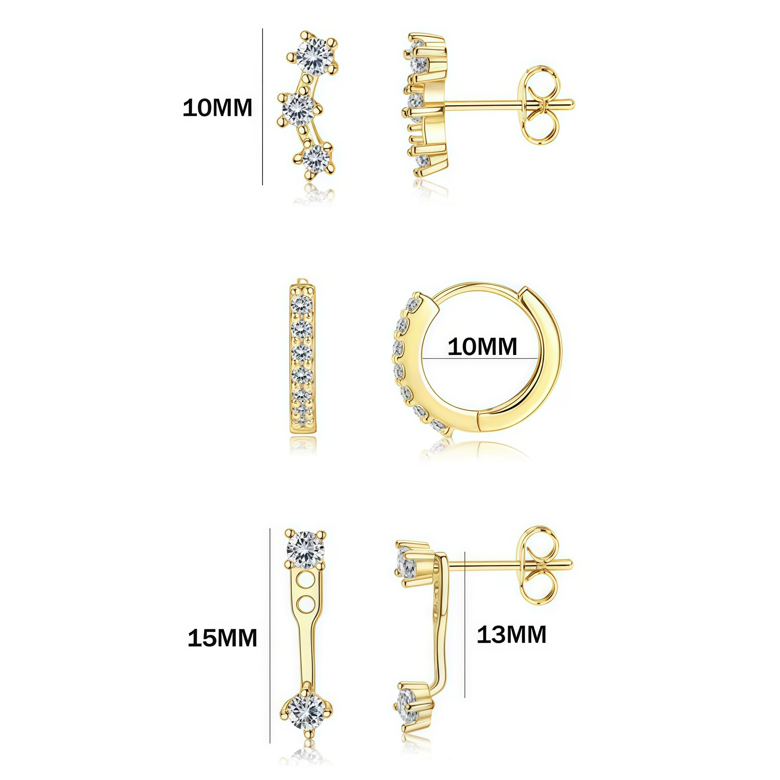 6PCS Clear CZ Stacked Earrings Set