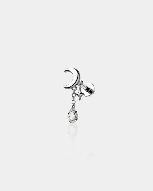 Moon & Star CZ Dangle Cartilage Stud