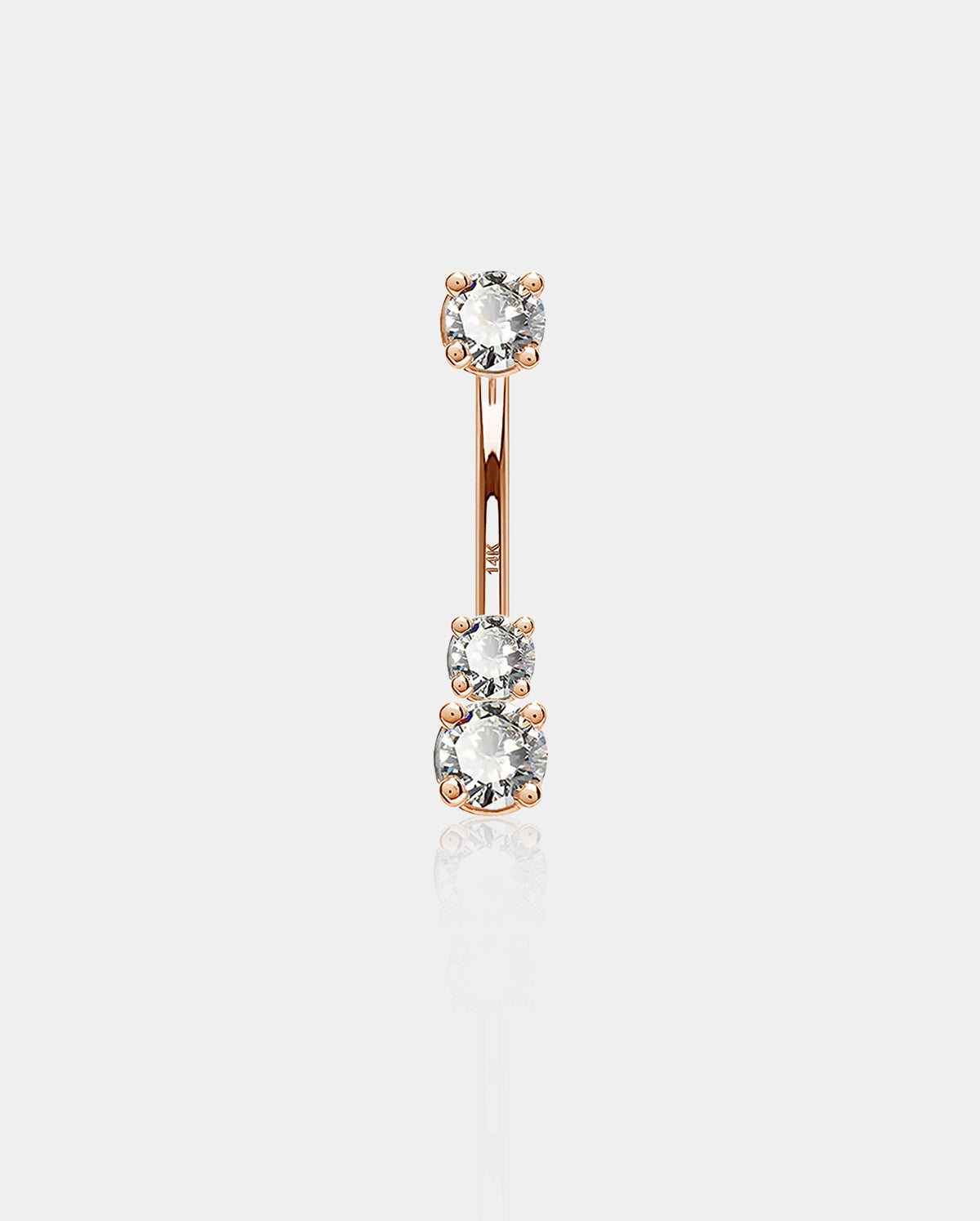 14K anillo de vientre de oro blanco 14G solitario anillo de ombligo redondo CZ