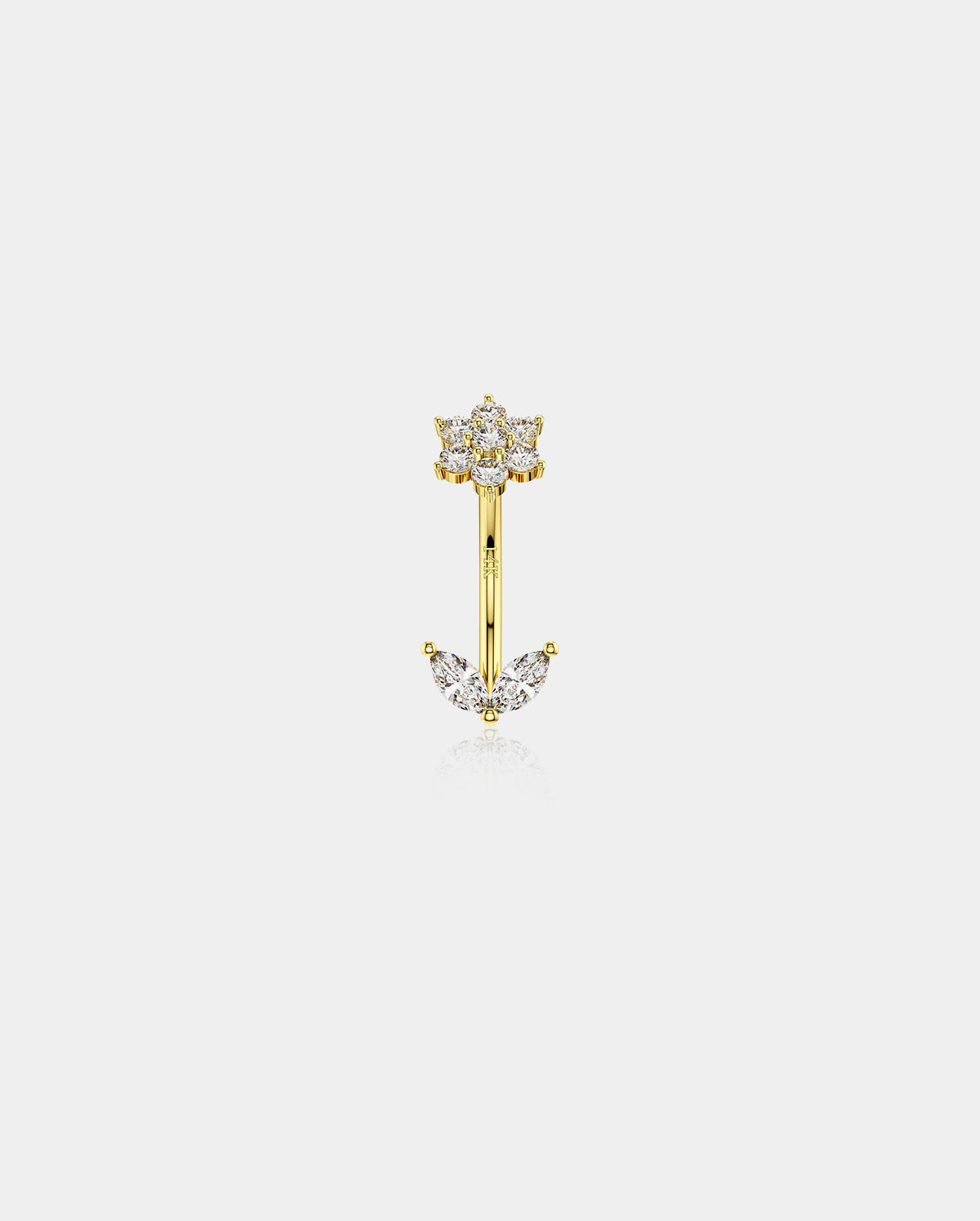 14K CZ Flower Leave Rook Earring