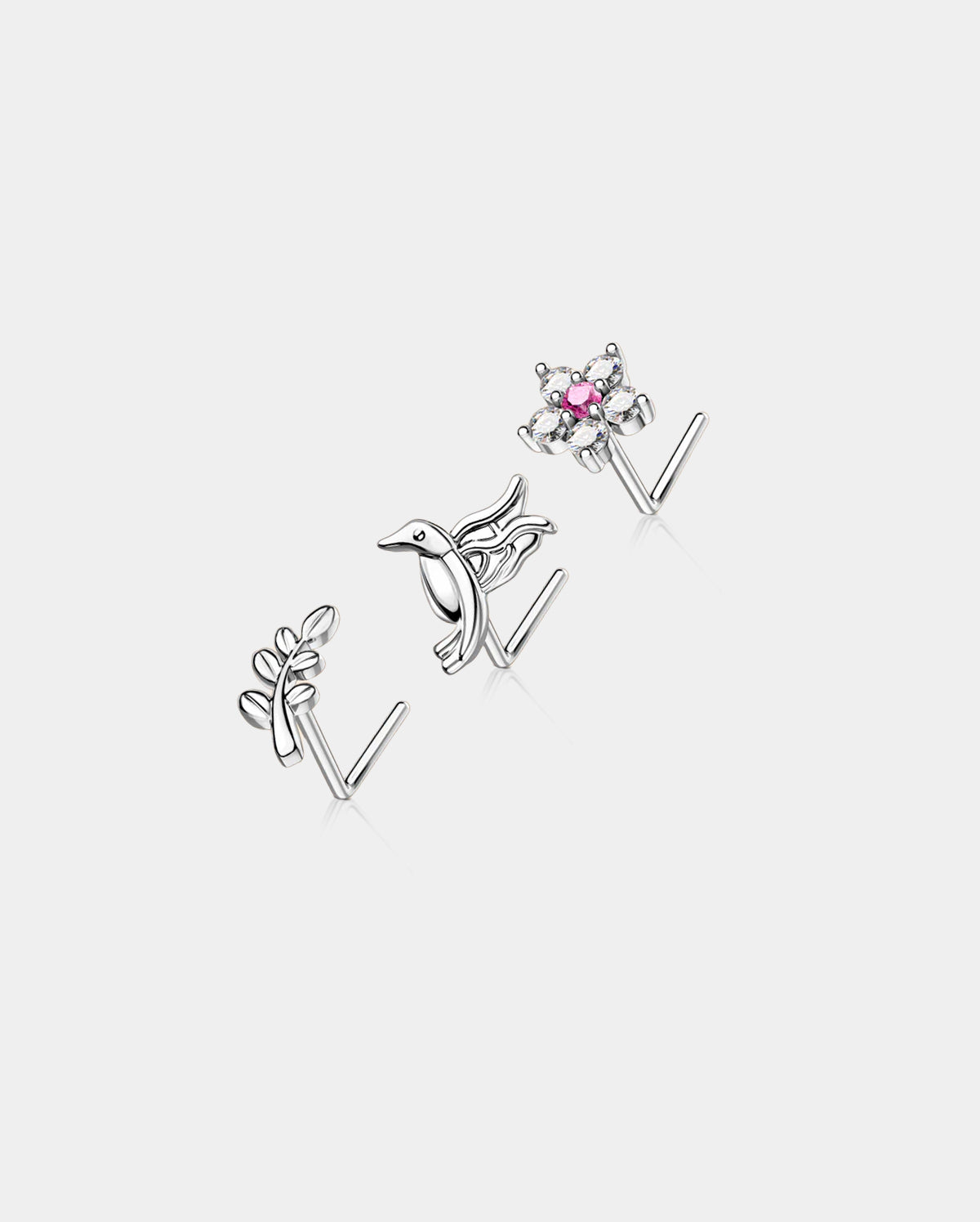 3PCS Flower/Bird/Leaves Nose Studs Set