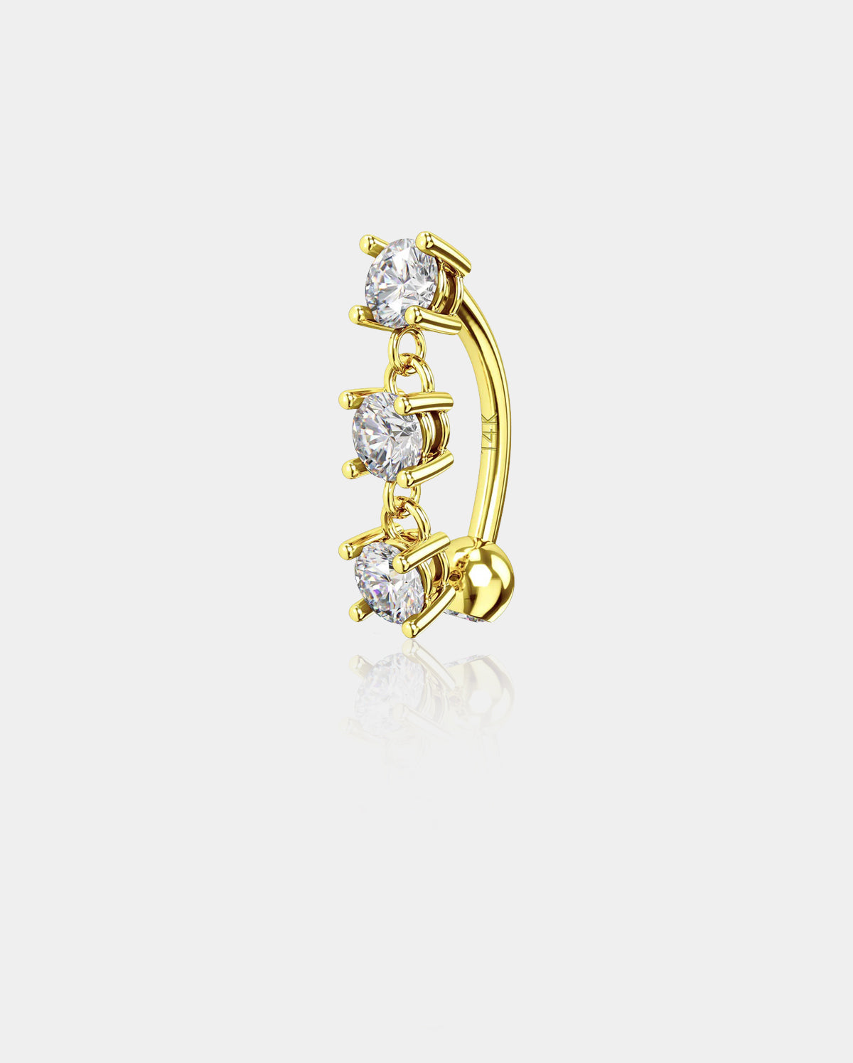 14K Reverse Dangle CZ Belly Ring