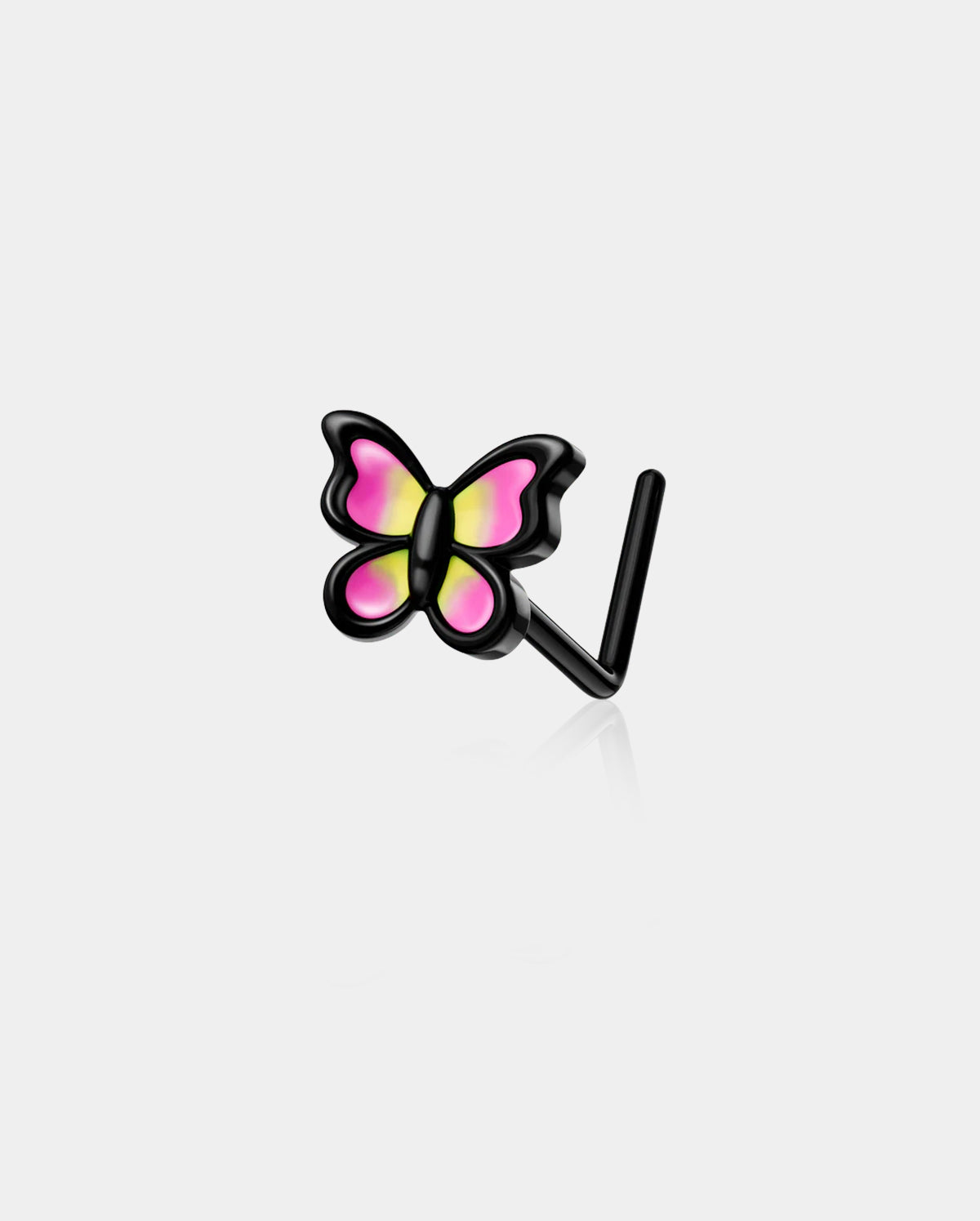 Black Pink Butterfly L-Shaped Nose Stud