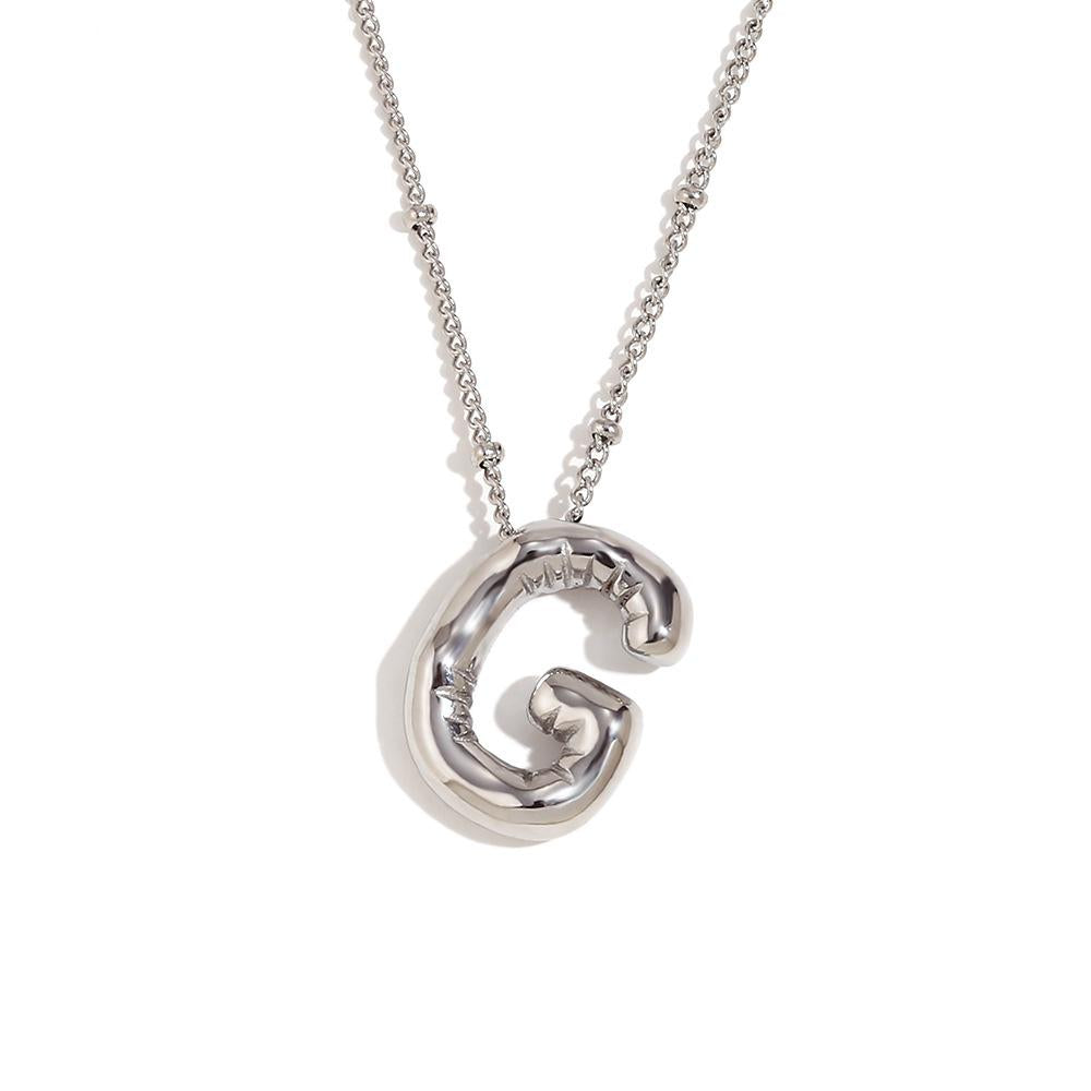 Bubble Chunky Initial Letter Pendant Necklace