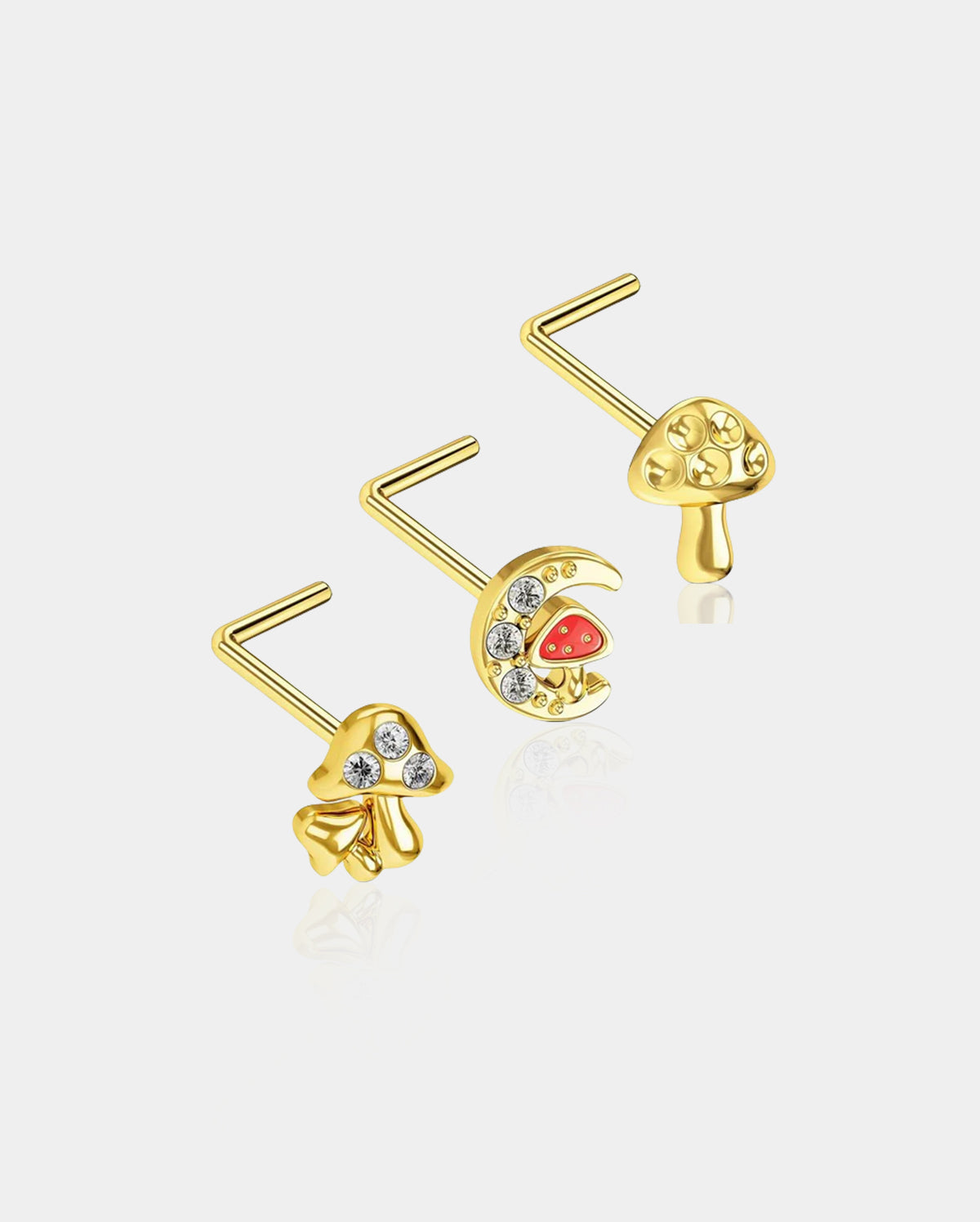 3PCS 20G en forma de L Mini Mushroom Nose Ring Set