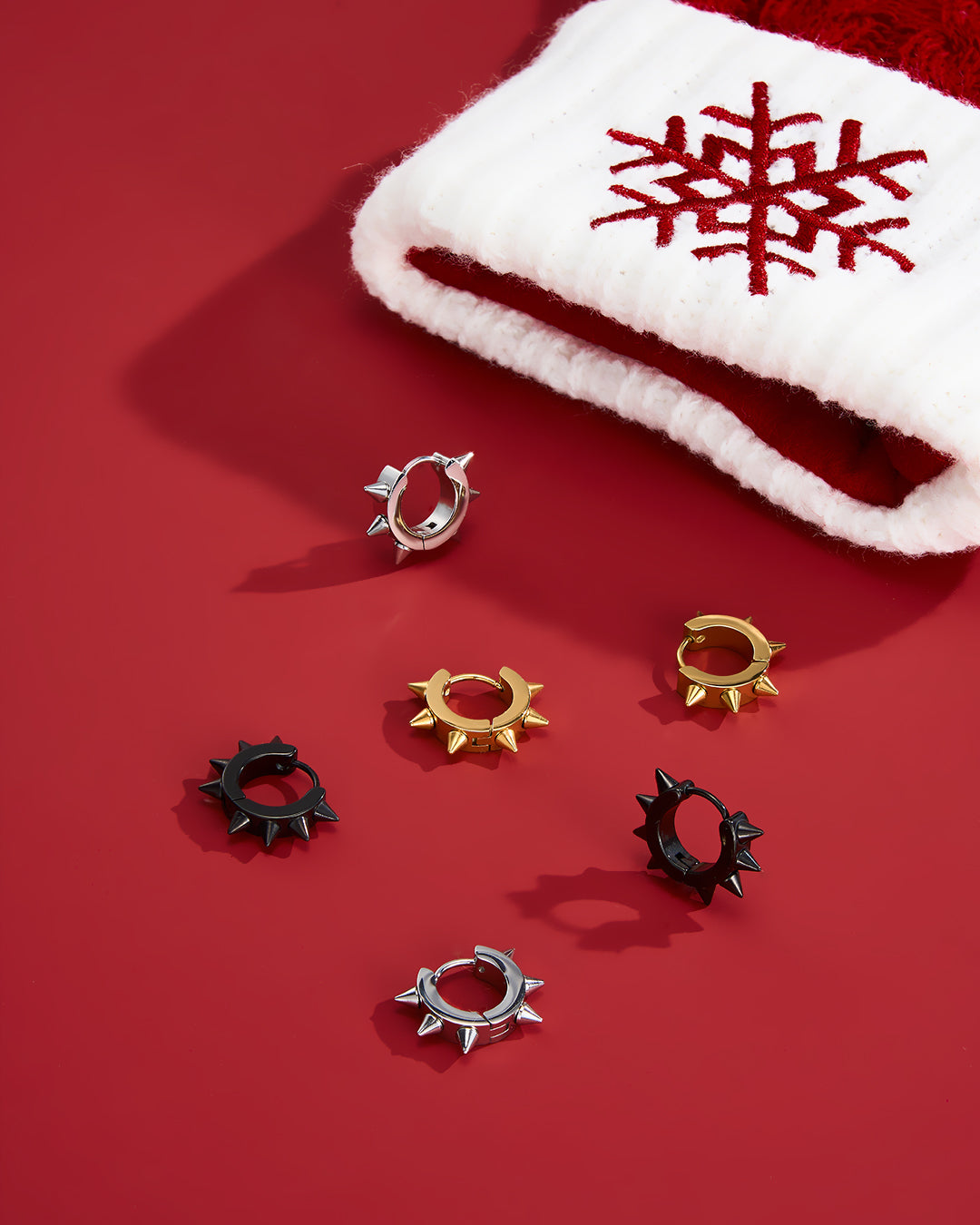 2PCS Spike Punk Hoop Earrings