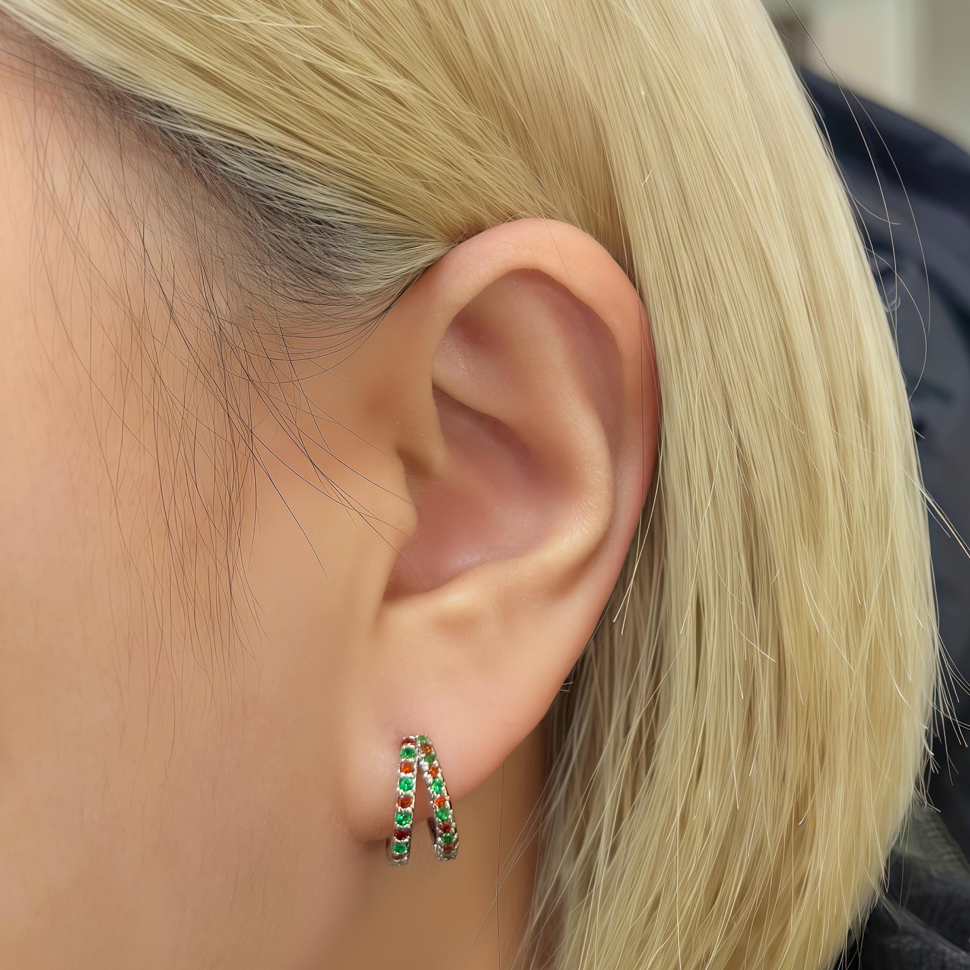 red and green earring hoop