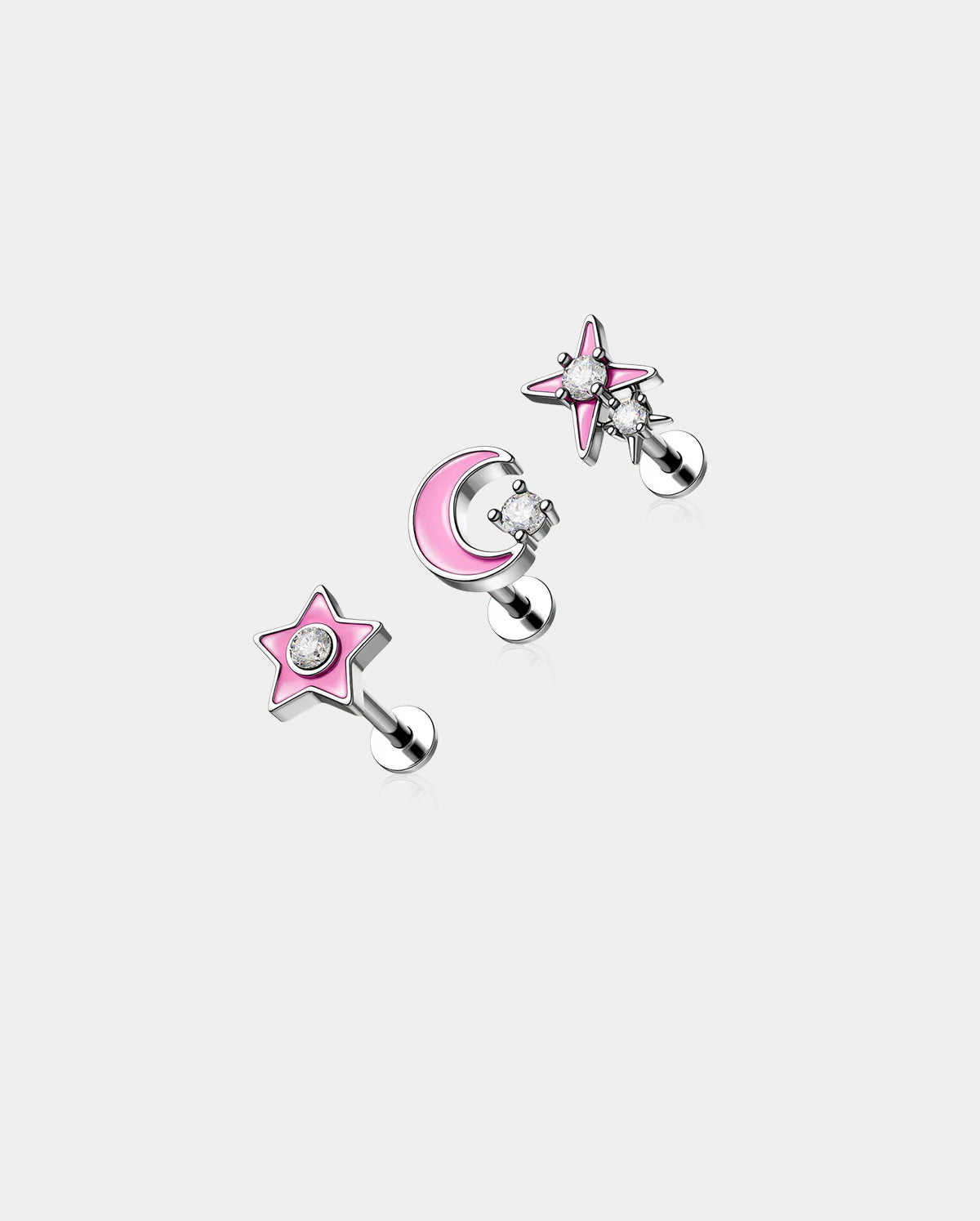 3PCS Pink Moon Star Internally Threaded Helix Stud