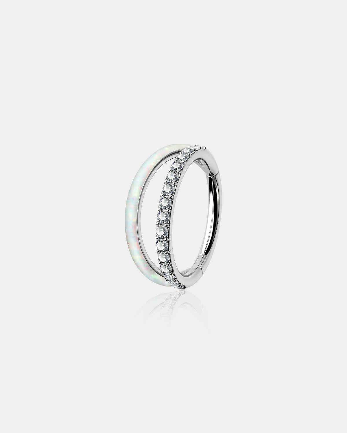 Double Hoop CZ & Opal Titanium Helix Ring