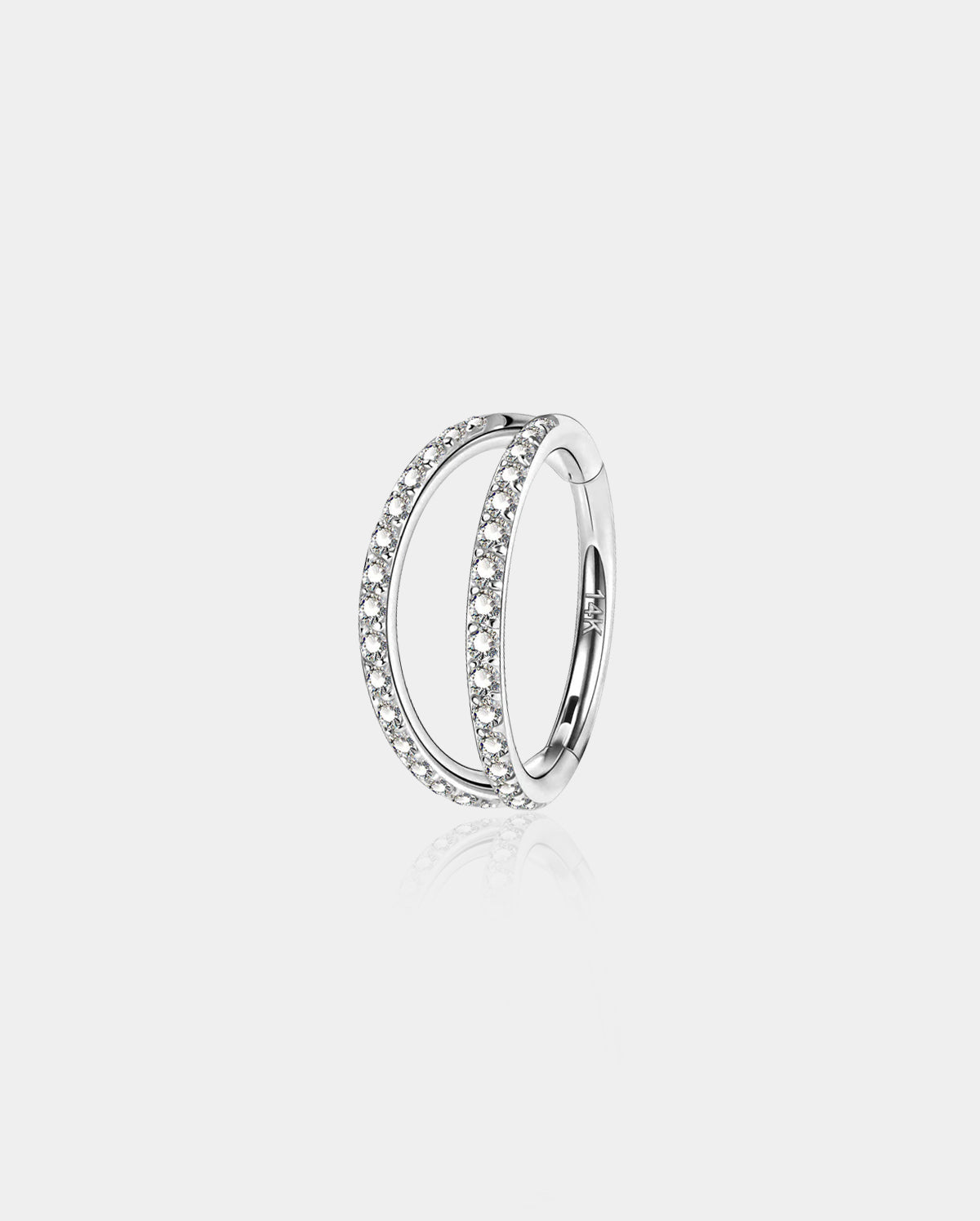 14K White Gold Double Row CZ Nose Hoop