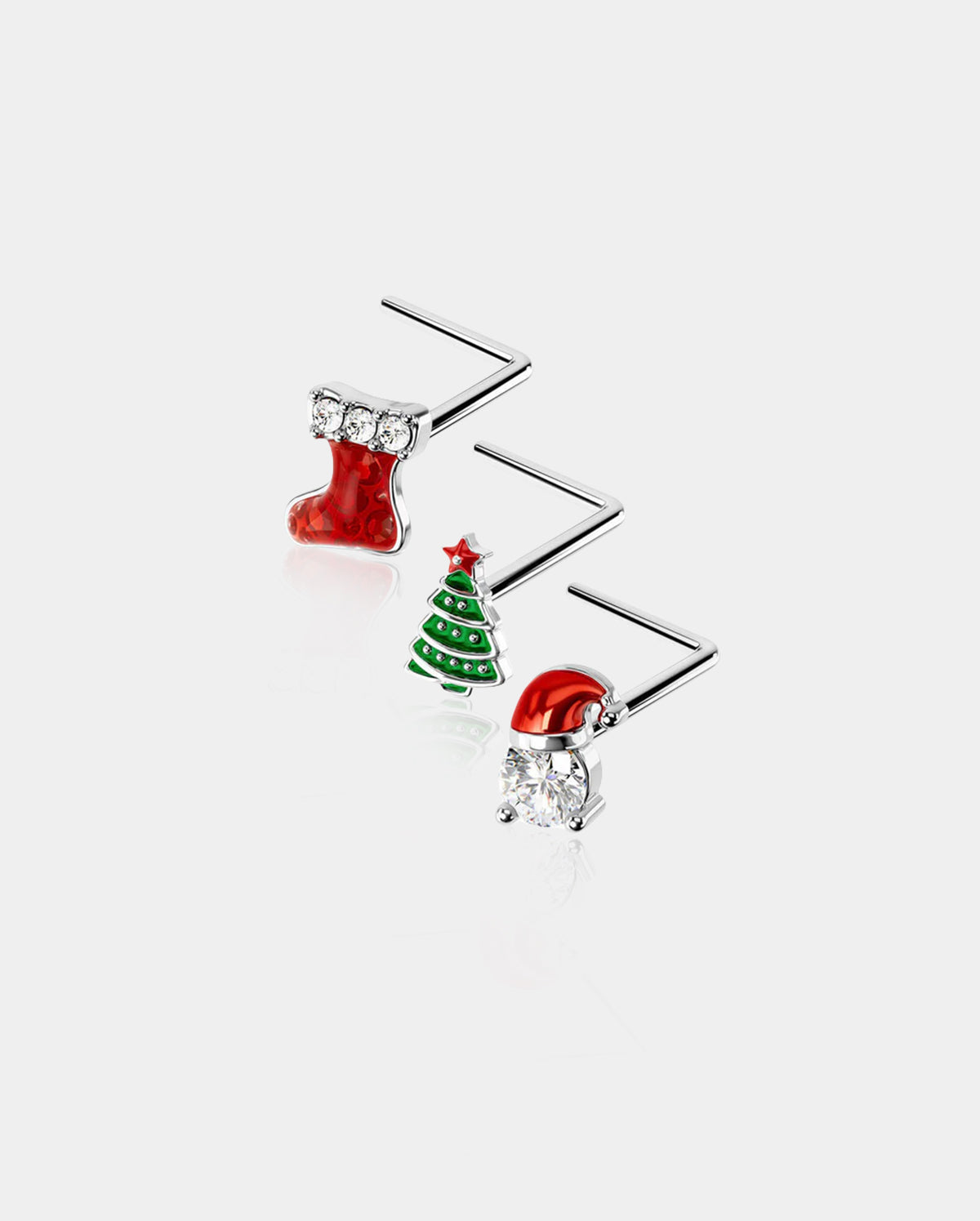 3PCS Christmas Boot/Tree/Hat Nose Studs Pack