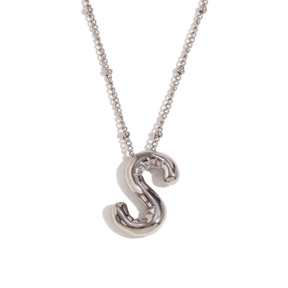Bubble Chunky Initial Letter Pendant Necklace