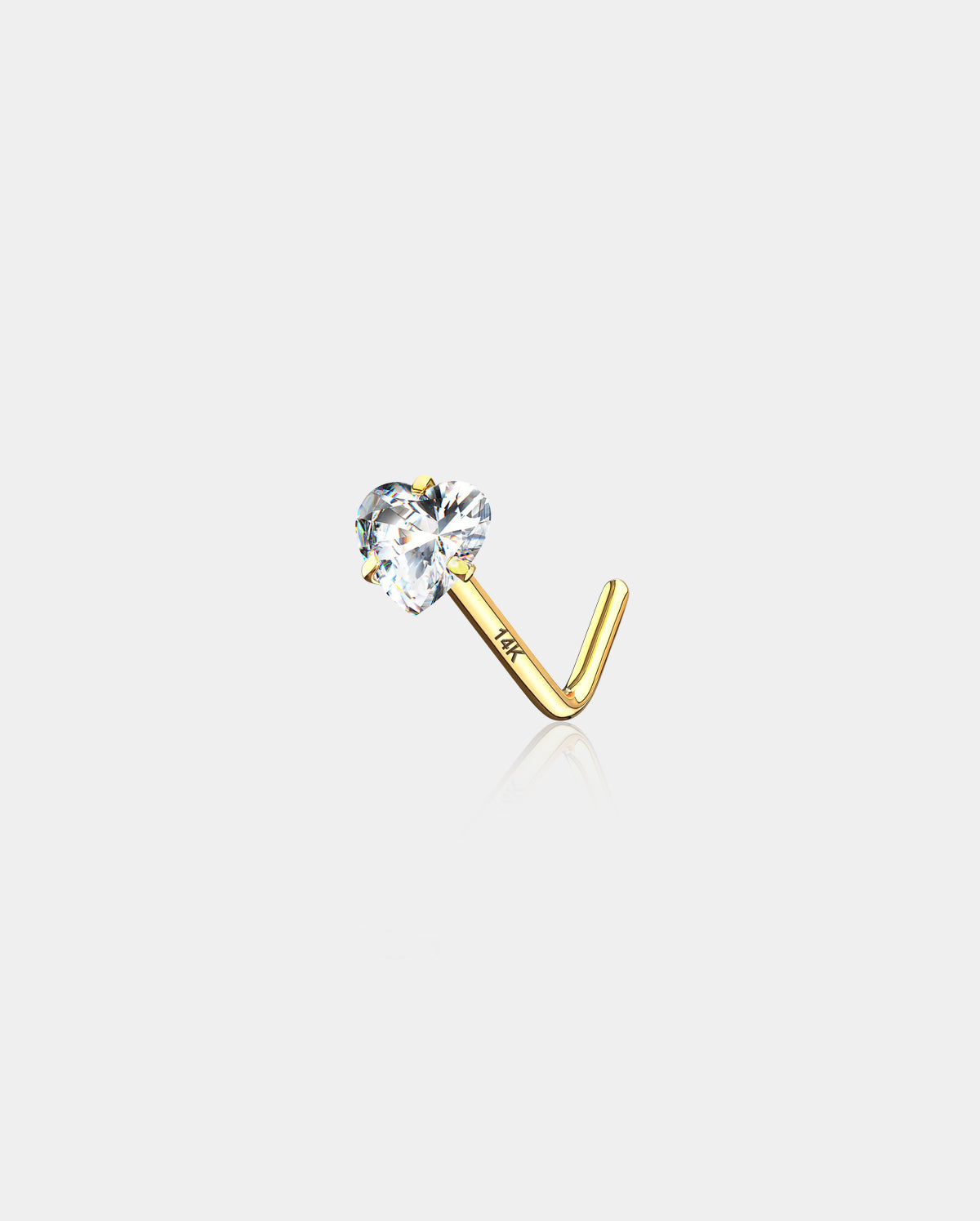 14K Heart CZ L Shape Nose Stud