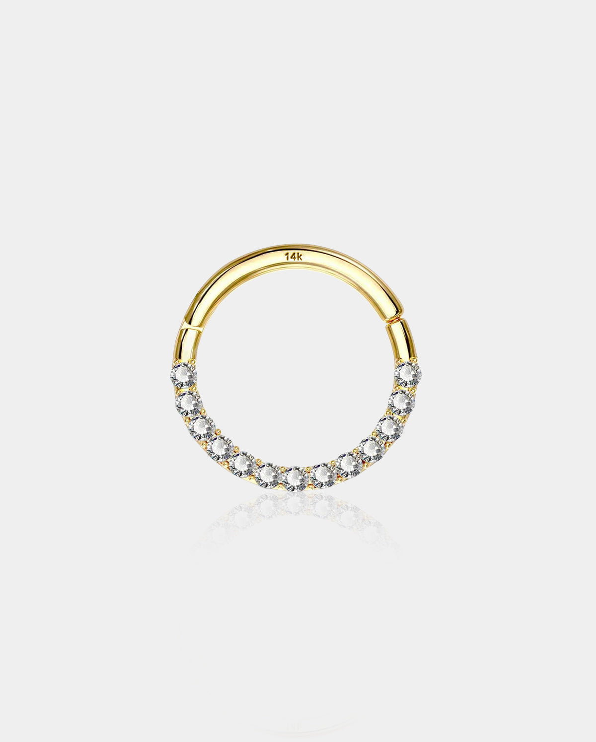 Anillo de tabique de segmento de oro de 14KT 16G frente CZ oro