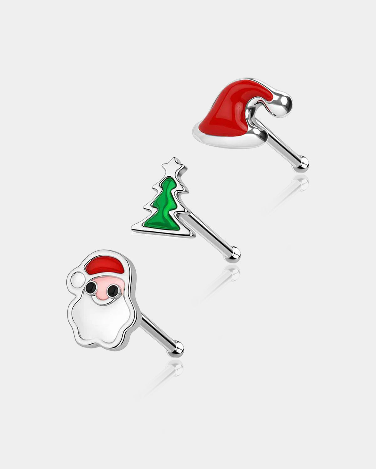 3PCS Christmas Hat Tree Santa Nose Studs Pack