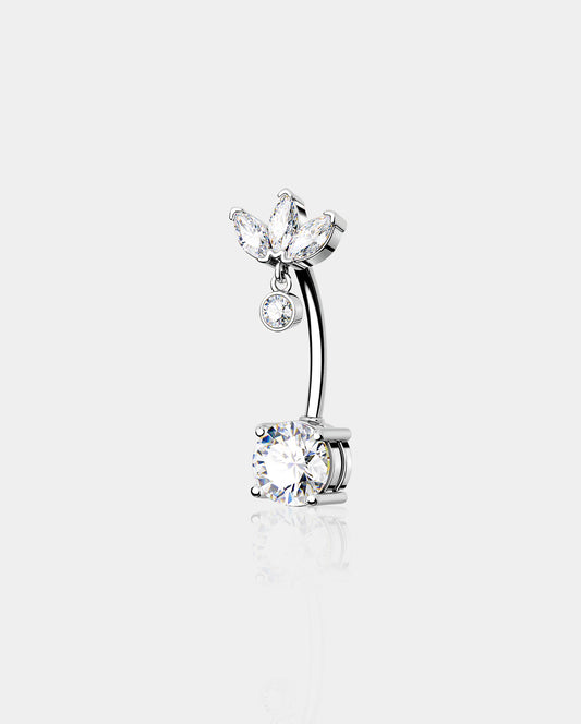 Clear CZ Lotus Top Belly Button Ring