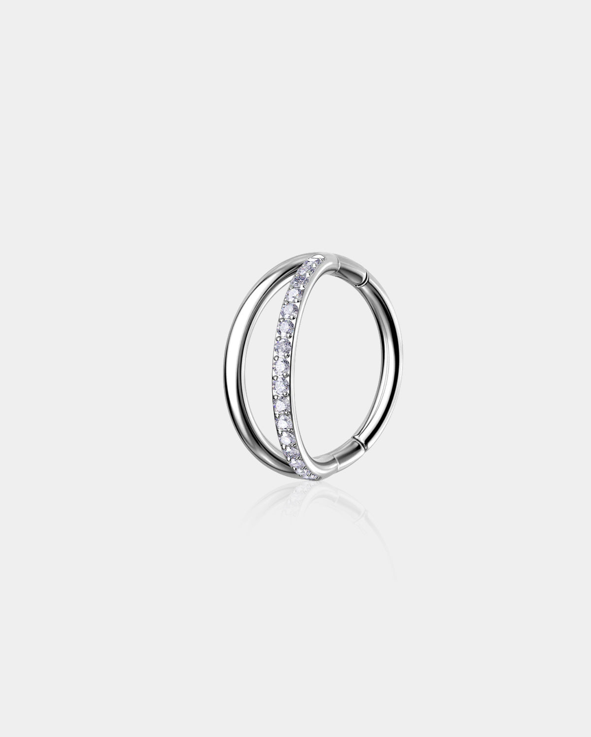 18G Half CZ Titanium Double Nose Hoop